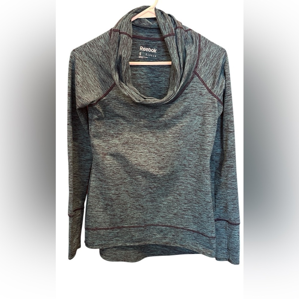 Reebok Womens Activewear Blue Cowl Neck Long Sleeve Pullover Shirt. Size S